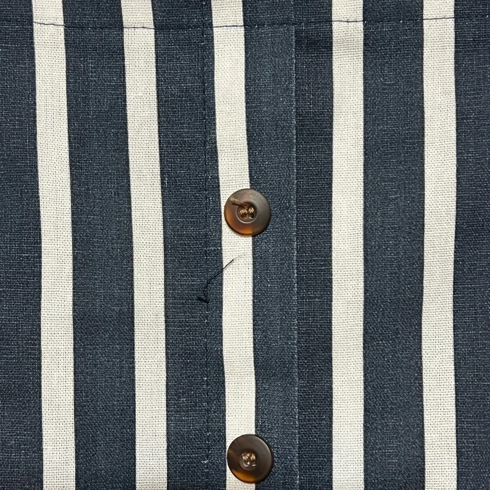 MetroWear Navy White Striped Linen Rayon Button Front Belted Midi Skirt XL